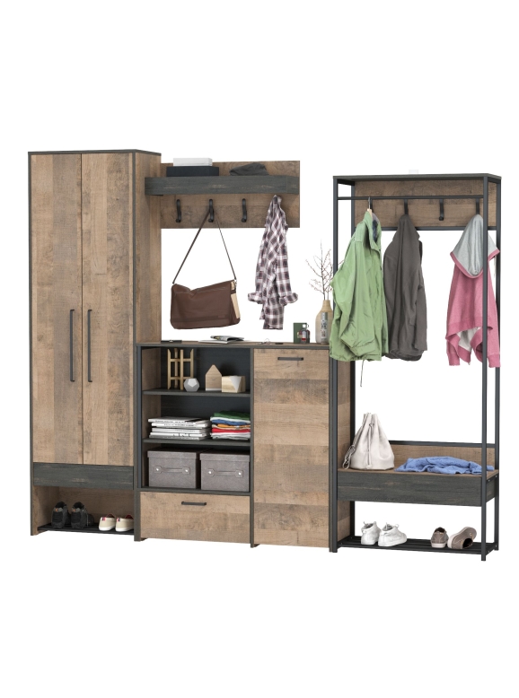 Трувор Прихожая 233, цвет дуб гранж песочный/интра, ШхГхВ 252,2х37х210 см., универсальная сборка