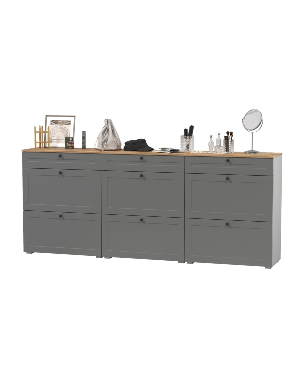 Остин 16.121 Тумба для обуви + 16.121 Тумба для обуви + 16.121 Тумба для обуви, цвет серый графит/дуб крафт золотой, ШхГхВ 240х41,6х99,3 см.