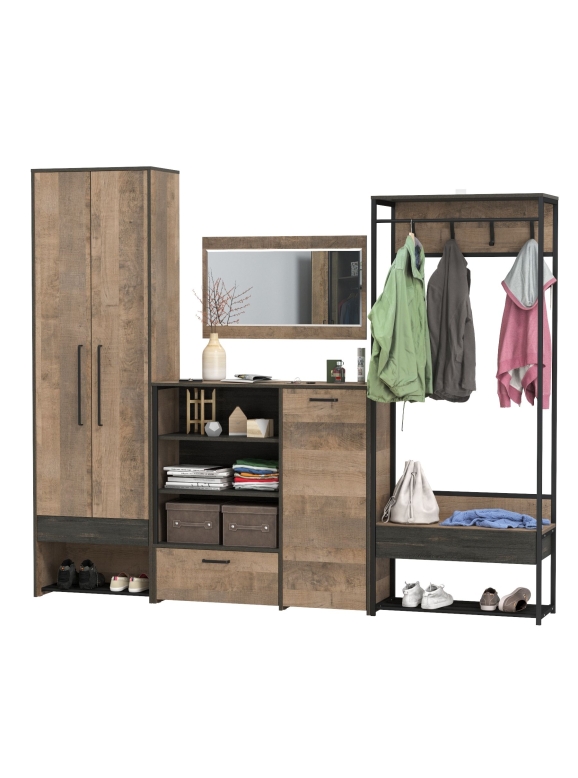 Трувор Прихожая 234, цвет дуб гранж песочный/интра, ШхГхВ 252,2х37х210 см., универсальная сборка