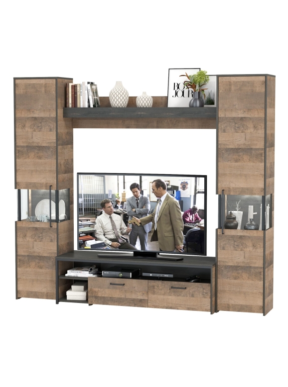 КР100 Трувор Гостиная 017, цвет дуб гранж песочный/интра, ШхГхВ 239,4х45,4х210 см., универсальная сборка