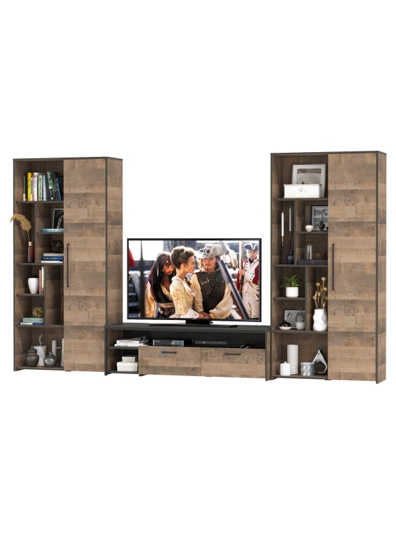 Трувор Гостиная 076, цвет дуб гранж песочный/интра, ШхГхВ 335,8х45,4х106,9 см., универсальная сборка