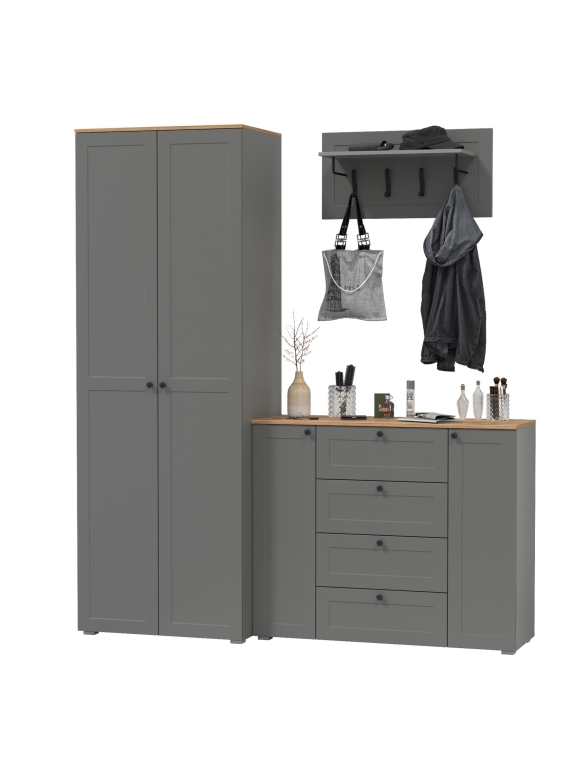 Остин Прихожая 15, цвет серый графит/дуб крафт золотой, ШхГхВ 200х54,3х229,6 см., универсальная сборка