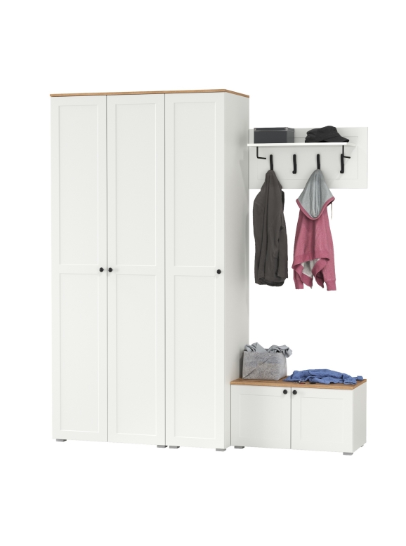 Остин Прихожая 43, цвет белый шагрень/дуб крафт золотой, ШхГхВ 200х54,3х229,6 см., универсальная сборка