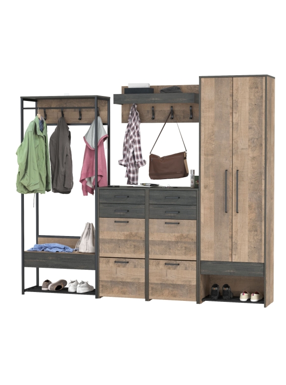 Трувор Прихожая 238, цвет дуб гранж песочный/интра, ШхГхВ 243,2х37х210 см., универсальная сборка