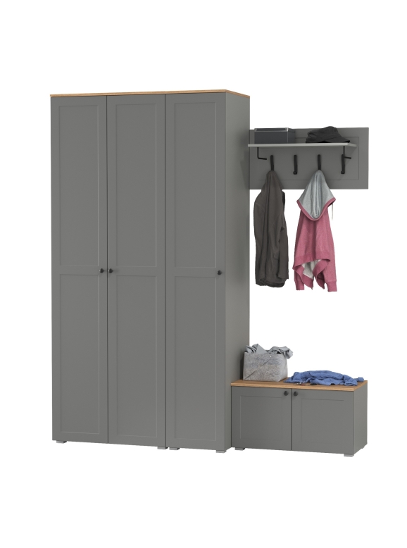 Остин Прихожая 43, цвет серый графит/дуб крафт золотой, ШхГхВ 200х54,3х229,6 см., универсальная сборка