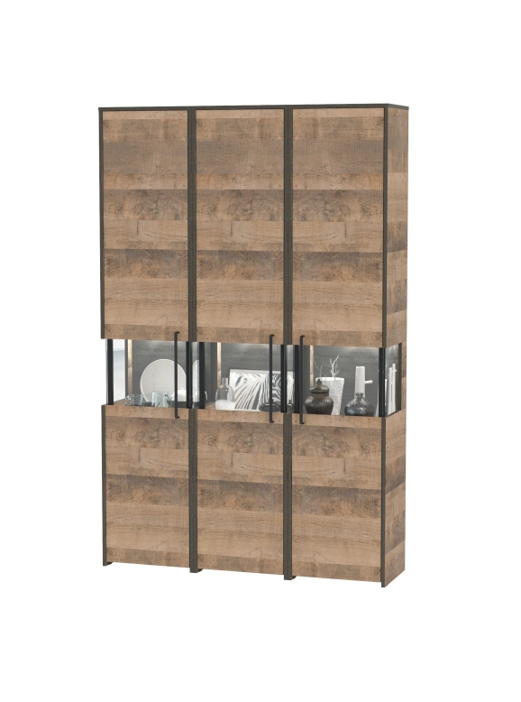 Трувор 13.205 Шкаф-пенал с витриной 3 шт., цвет дуб гранж песочный/интра, ШхГхВ 134,4х37х210 см., есть светодиодная подсветка, универсальная сборка