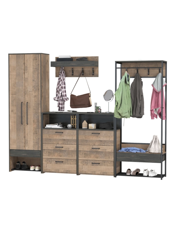 Трувор Прихожая 239, цвет дуб гранж песочный/интра, ШхГхВ 275,2х37х210 см., универсальная сборка