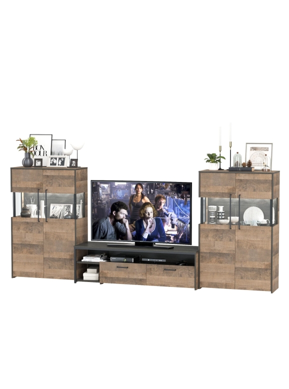 Трувор Гостиная 068, цвет дуб гранж песочный/интра, ШхГхВ 321,4х45,4х135,3 см., универсальная сборка