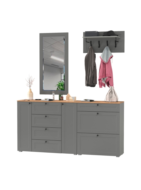 Остин Прихожая 56, цвет серый графит/дуб крафт золотой, ШхГхВ 200х54,3х210 см., универсальная сборка