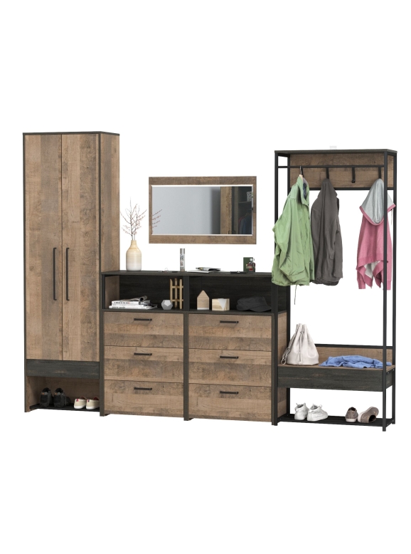 Трувор Прихожая 235, цвет дуб гранж песочный/интра, ШхГхВ 275,2х37х210 см., универсальная сборка