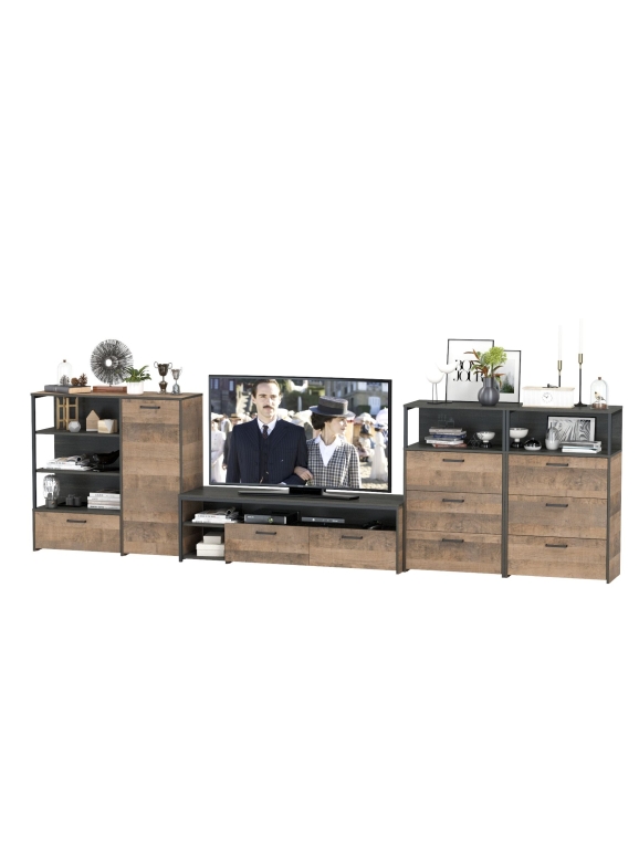 Трувор Гостиная 106, цвет дуб гранж песочный/интра, ШхГхВ 390,8х45,4х106,9 см., универсальная сборка