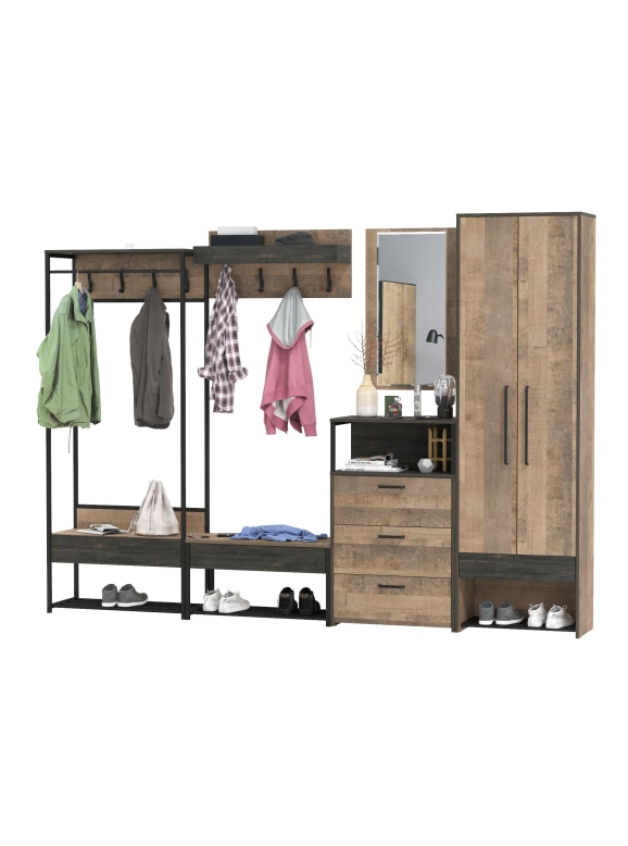 Трувор Прихожая 244, цвет дуб гранж песочный/интра, ШхГхВ 289,2х37х210 см., универсальная сборка