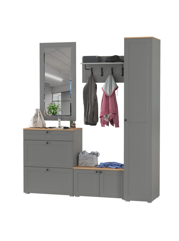 Остин Прихожая 45, цвет серый графит/дуб крафт золотой, ШхГхВ 200х54,3х229,6 см., универсальная сборка