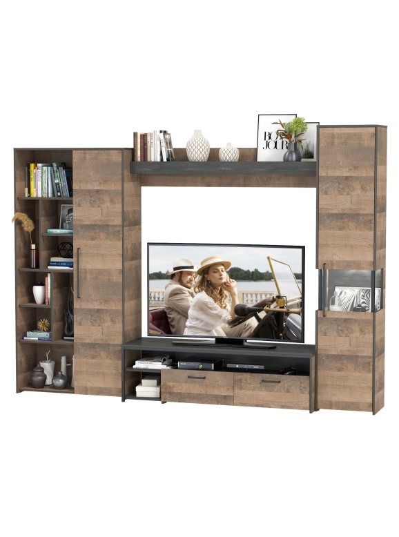 КР100 Трувор Гостиная 019, цвет дуб гранж песочный/интра, ШхГхВ 287,6х45,4х210 см., универсальная сборка