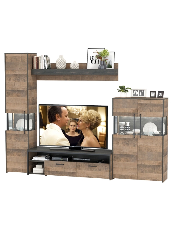 КР100 Трувор Гостиная 025, цвет дуб гранж песочный/интра, ШхГхВ 280,4х45,4х210 см., универсальная сборка