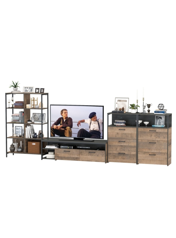 Трувор Гостиная 100, цвет дуб гранж песочный/интра, ШхГхВ 371,8х45,4х146 см., универсальная сборка