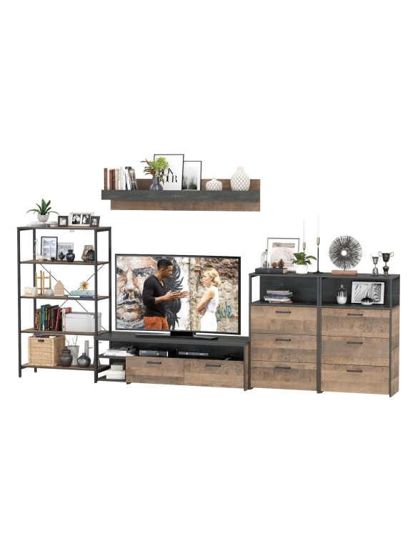 КР100 Трувор Гостиная 097, цвет дуб гранж песочный/интра, ШхГхВ 364,6х45,4х195 см., универсальная сборка