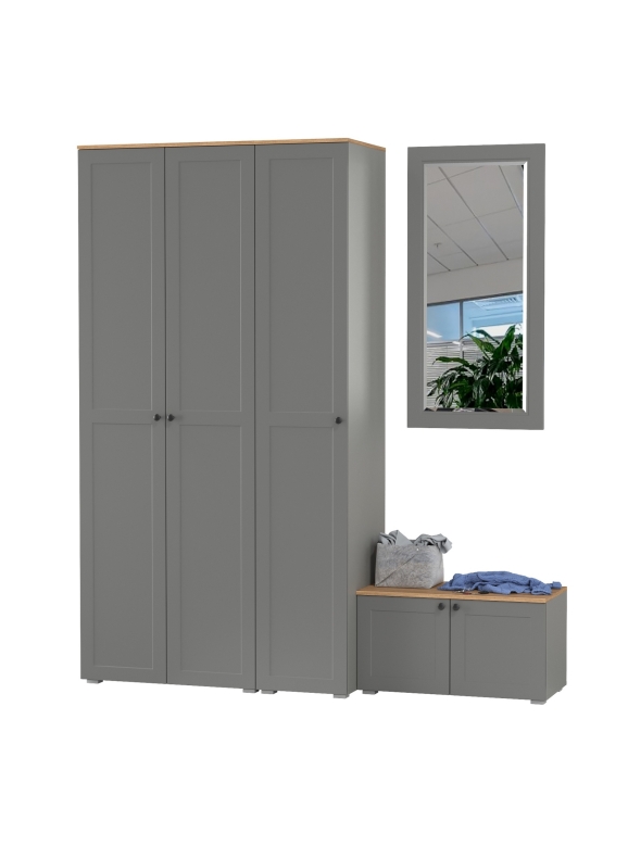 Остин Прихожая 42, цвет серый графит/дуб крафт золотой, ШхГхВ 200х54,3х229,6 см., универсальная сборка