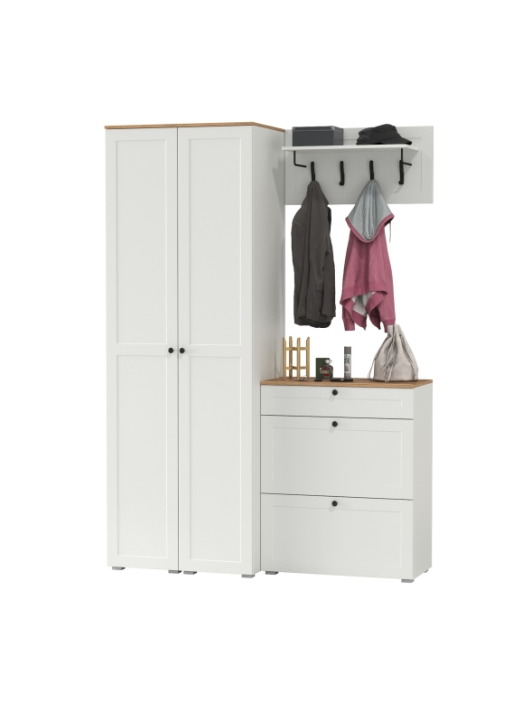 Остин Прихожая 35, цвет белый шагрень/дуб крафт золотой, ШхГхВ 160х54,3х229,6 см., универсальная сборка