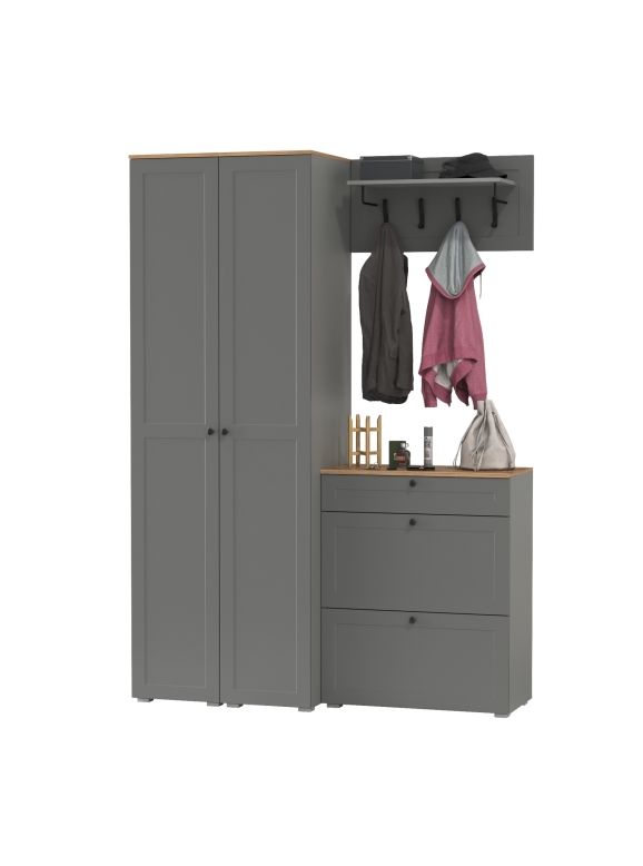 Остин Прихожая 35, цвет серый графит/дуб крафт золотой, ШхГхВ 160х54,3х229,6 см., универсальная сборка