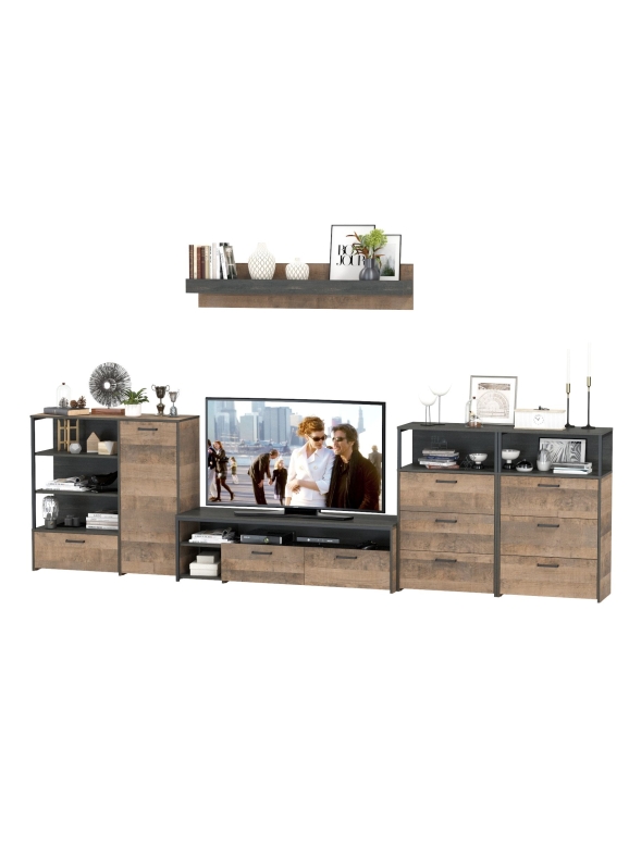 КР100 Трувор Гостиная 105, цвет дуб гранж песочный/интра, ШхГхВ 390,8х45,4х195 см., универсальная сборка