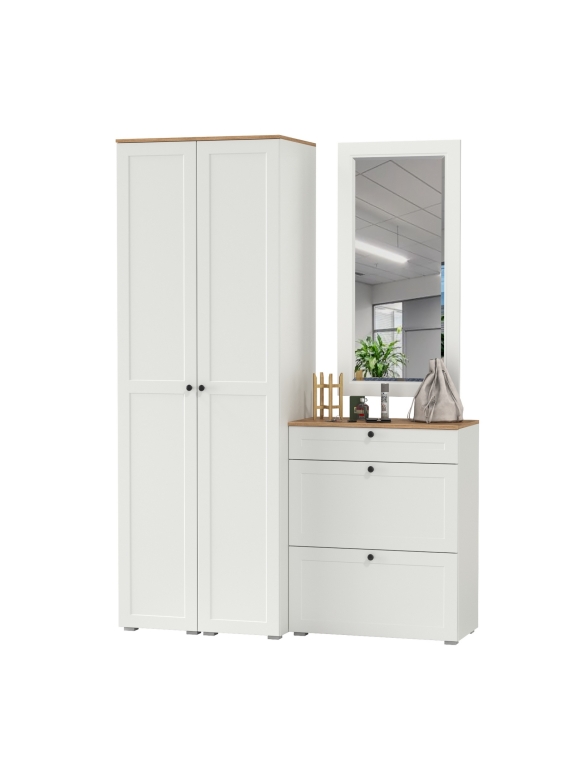 Остин Прихожая 34, цвет белый шагрень/дуб крафт золотой, ШхГхВ 160х54,3х229,6 см., универсальная сборка