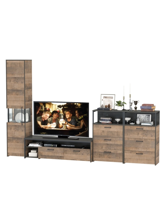 Трувор Гостиная 102, цвет дуб гранж песочный/интра, ШхГхВ 326,6х45,4х210 см., универсальная сборка