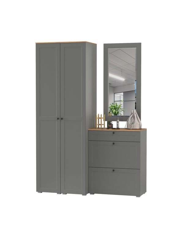 Остин Прихожая 34, цвет серый графит/дуб крафт золотой, ШхГхВ 160х54,3х229,6 см., универсальная сборка