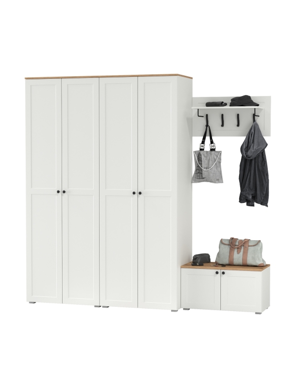 Остин Прихожая 31, цвет белый шагрень/дуб крафт золотой, ШхГхВ 240х54,3х229,6 см., универсальная сборка