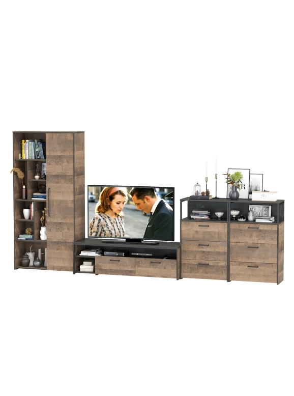 Трувор Гостиная 104, цвет дуб гранж песочный/интра, ШхГхВ 374,8х45,4х195 см., универсальная сборка