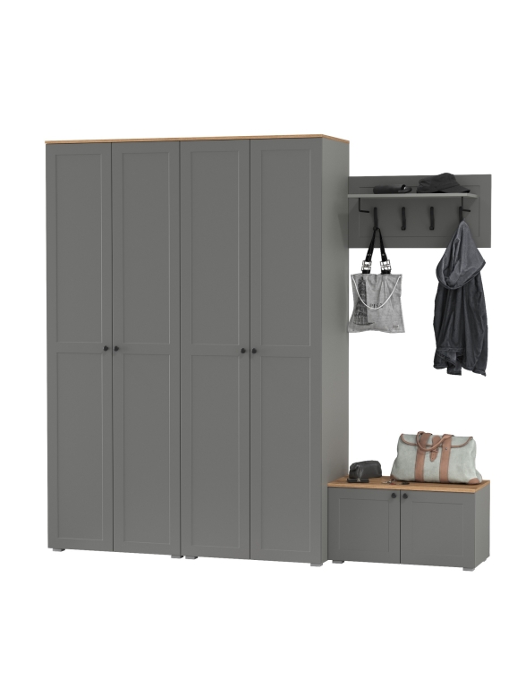 Остин Прихожая 31, цвет серый графит/дуб крафт золотой, ШхГхВ 240х54,3х229,6 см., универсальная сборка