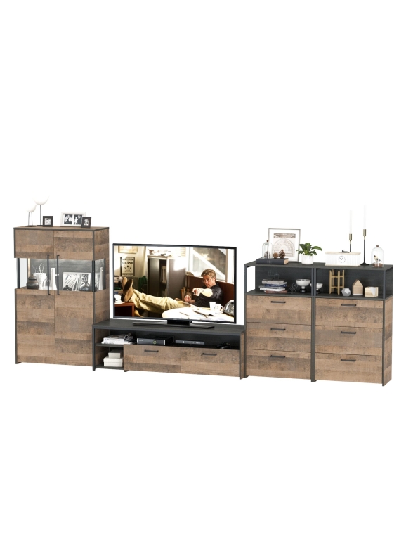 Трувор Гостиная 110, цвет дуб гранж песочный/интра, ШхГхВ 367,6х45,4х135,3 см., универсальная сборка