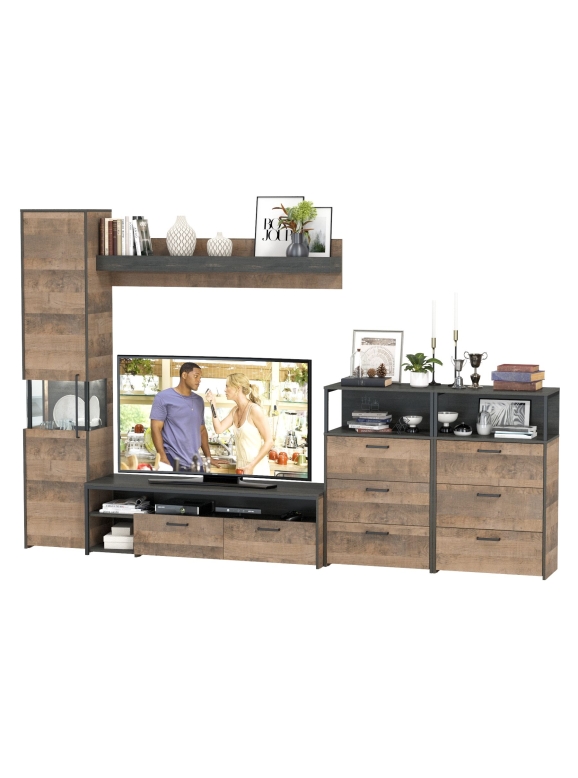 КР100 Трувор Гостиная 101, цвет дуб гранж песочный/интра, ШхГхВ 326,6х45,4х210 см., универсальная сборка