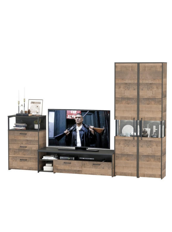 Трувор Гостиная 038, цвет дуб гранж песочный/интра, ШхГхВ 305,4х45,4х210 см., универсальная сборка