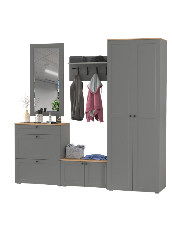 Остин Прихожая 47, цвет серый графит/дуб крафт золотой, ШхГхВ 240х54,3х229,6 см., универсальная сборка