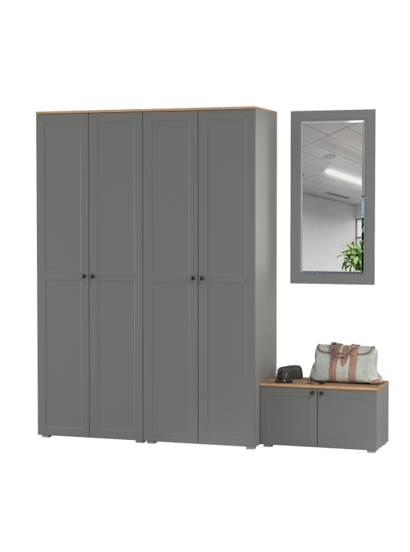 Остин Прихожая 30, цвет серый графит/дуб крафт золотой, ШхГхВ 240х54,3х229,6 см., универсальная сборка