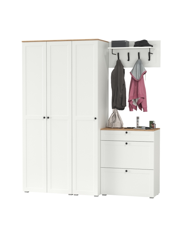 Остин Прихожая 41, цвет белый шагрень/дуб крафт золотой, ШхГхВ 200х54,3х229,6 см., универсальная сборка