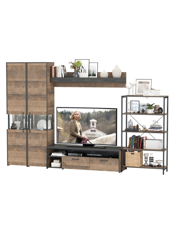 КР100 Трувор Гостиная 027, цвет дуб гранж песочный/интра, ШхГхВ 322,2х45,4х210 см., универсальная сборка