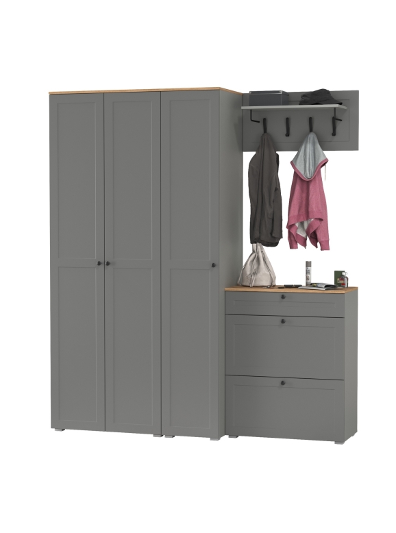 Остин Прихожая 41, цвет серый графит/дуб крафт золотой, ШхГхВ 200х54,3х229,6 см., универсальная сборка