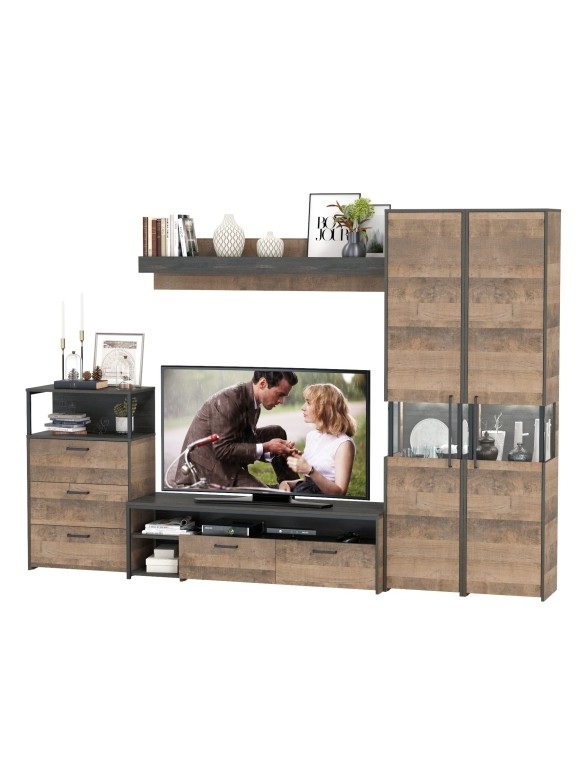 КР100 Трувор Гостиная 037, цвет дуб гранж песочный/интра, ШхГхВ 305,4х45,4х210 см., универсальная сборка