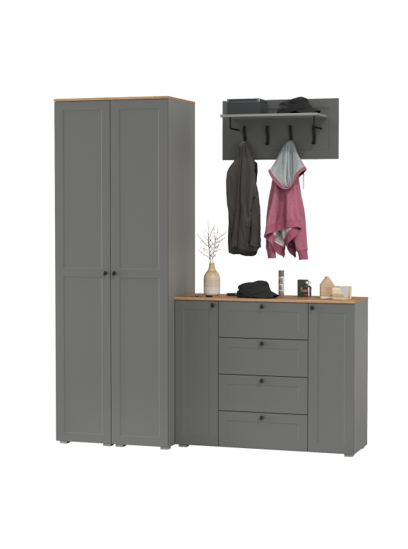 Остин Прихожая 33, цвет серый графит/дуб крафт золотой, ШхГхВ 200х54,3х229,6 см., универсальная сборка