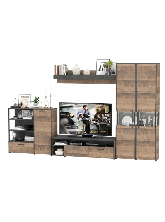 КР100 Трувор Гостиная 035, цвет дуб гранж песочный/интра, ШхГхВ 348,4х45,4х210 см., универсальная сборка