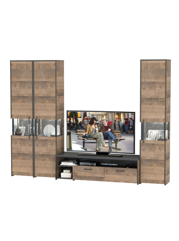 Трувор Гостиная 032, цвет дуб гранж песочный/интра, ШхГхВ 284,2х45,4х210 см., универсальная сборка