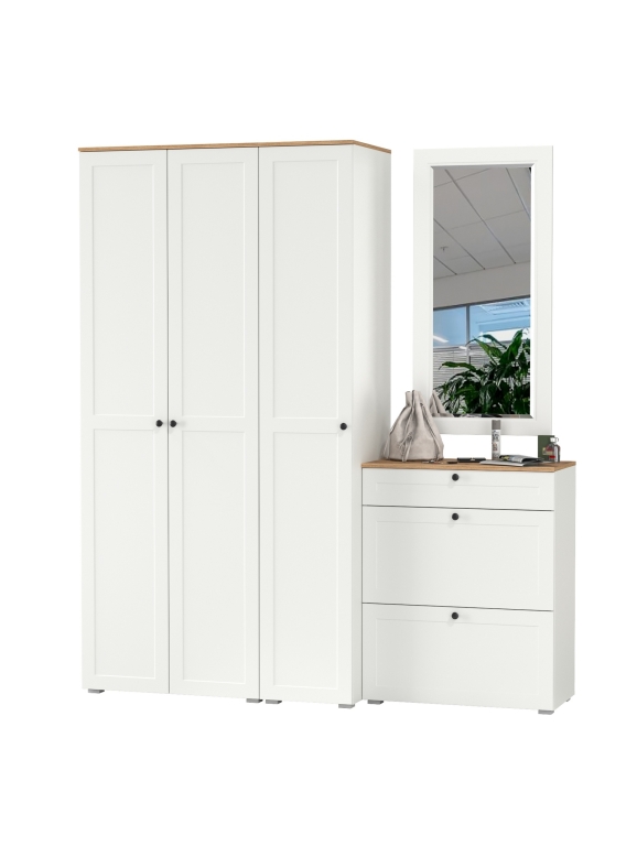 Остин Прихожая 40, цвет белый шагрень/дуб крафт золотой, ШхГхВ 200х54,3х229,6 см., универсальная сборка