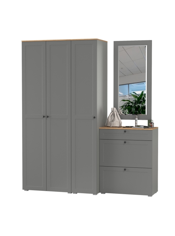 Остин Прихожая 40, цвет серый графит/дуб крафт золотой, ШхГхВ 200х54,3х229,6 см., универсальная сборка