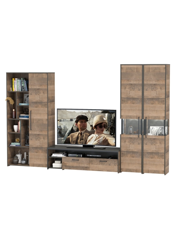 Трувор Гостиная 034, цвет дуб гранж песочный/интра, ШхГхВ 332,4х45,4х210 см., универсальная сборка