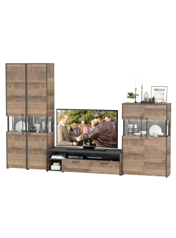 Трувор Гостиная 040, цвет дуб гранж песочный/интра, ШхГхВ 325,2х45,4х210 см., универсальная сборка