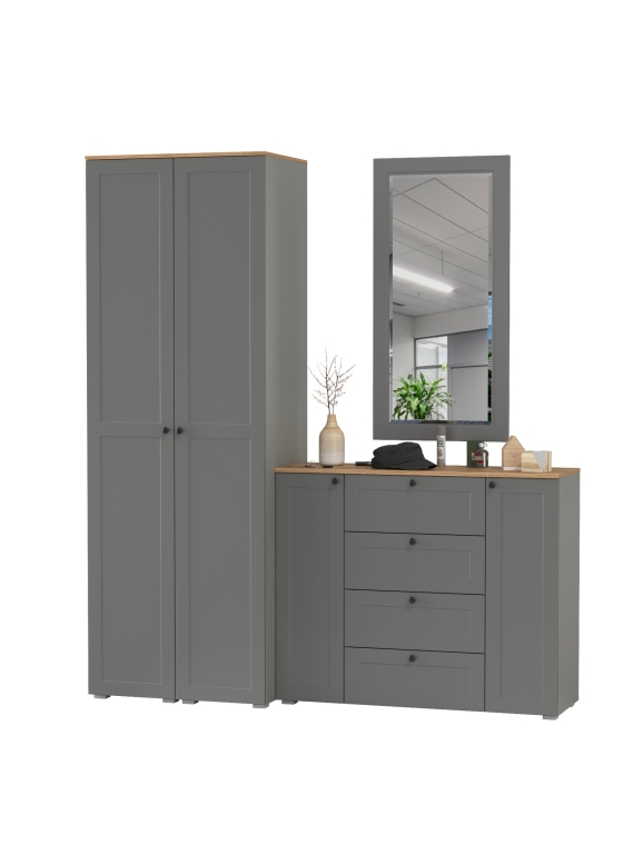 Остин Прихожая 32, цвет серый графит/дуб крафт золотой, ШхГхВ 200х54,3х229,6 см., универсальная сборка