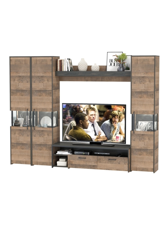 КР100 Трувор Гостиная 031, цвет дуб гранж песочный/интра, ШхГхВ 284,2х45,4х210 см., универсальная сборка