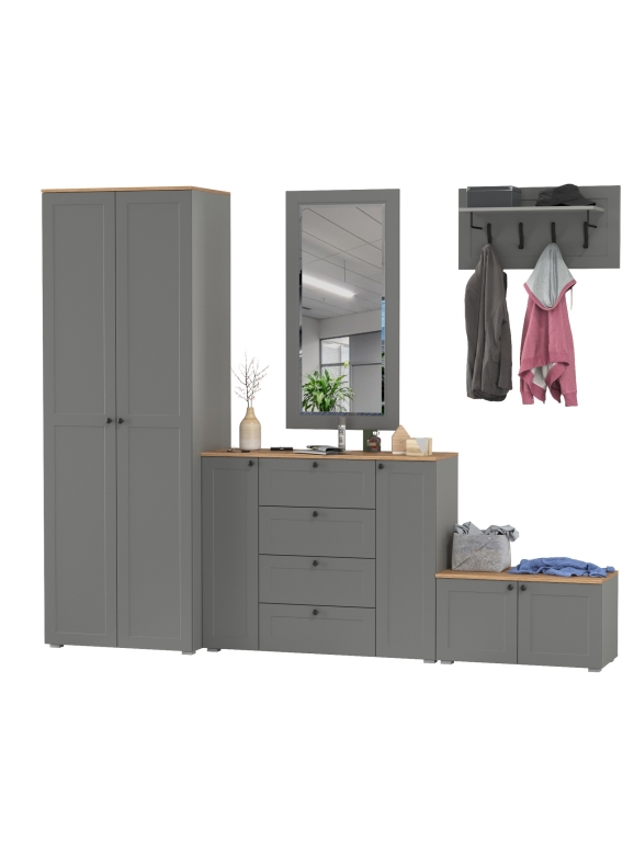 Остин Прихожая 53, цвет серый графит/дуб крафт золотой, ШхГхВ 280х54,3х229,6 см., универсальная сборка